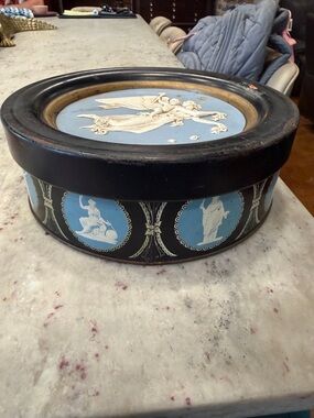 Round Blue Wedgwood-Style Jasperware Trinket Box